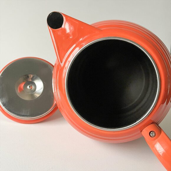 Vintage Fiesta Enamel Metal Teapot Persimmon Orange Copco Fiestaware - Picture 5 of 8